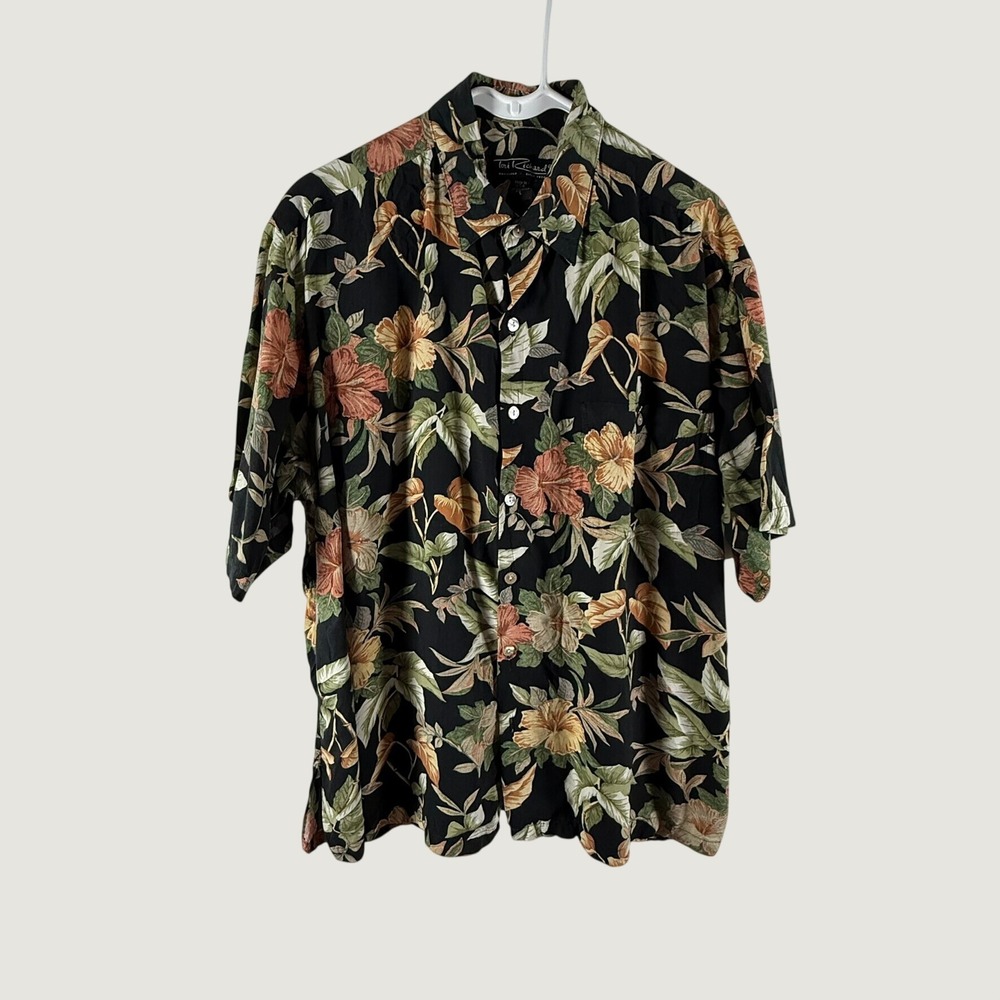 Tori Richard Honolulu Hawaiian Aloha Shirt Mens L Black Floral USA Tropical
